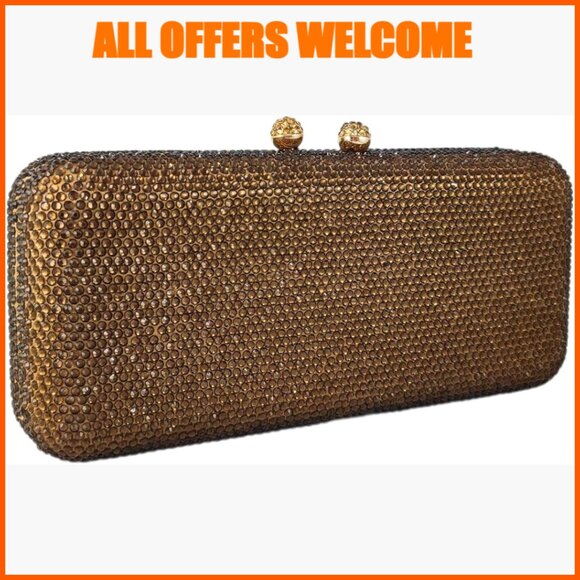 Handbags - Metal Satin Rhinestone Evening Clutch Purse with Detachable Chain Straps